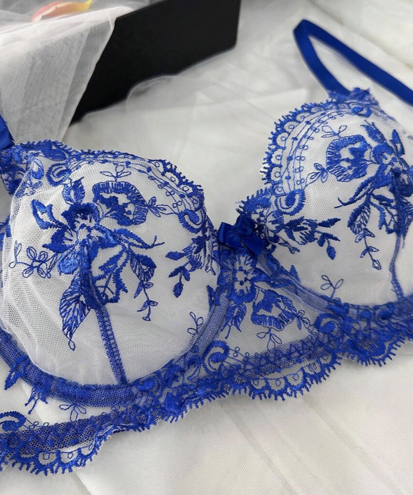 3pcs/Set Sexy Lingerie Set - transparent/blue - Large